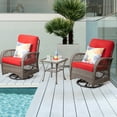 thumbnail image 4 of MeetLeisure 3-Piece Wicker Outdoor Rocking Chair Patio Conversation Set, Red, 4 of 7