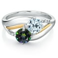 thumbnail image 2 of Gem Stone King 925 Sterling Silver and 10K Yellow Gold Green Mystic Topaz Sky Blue Topaz and White Lab Grown Diamond 2 Stone Engagement Ring for Women (1.29 Cttw, Round 5MM, , Size 9), 2 of 4