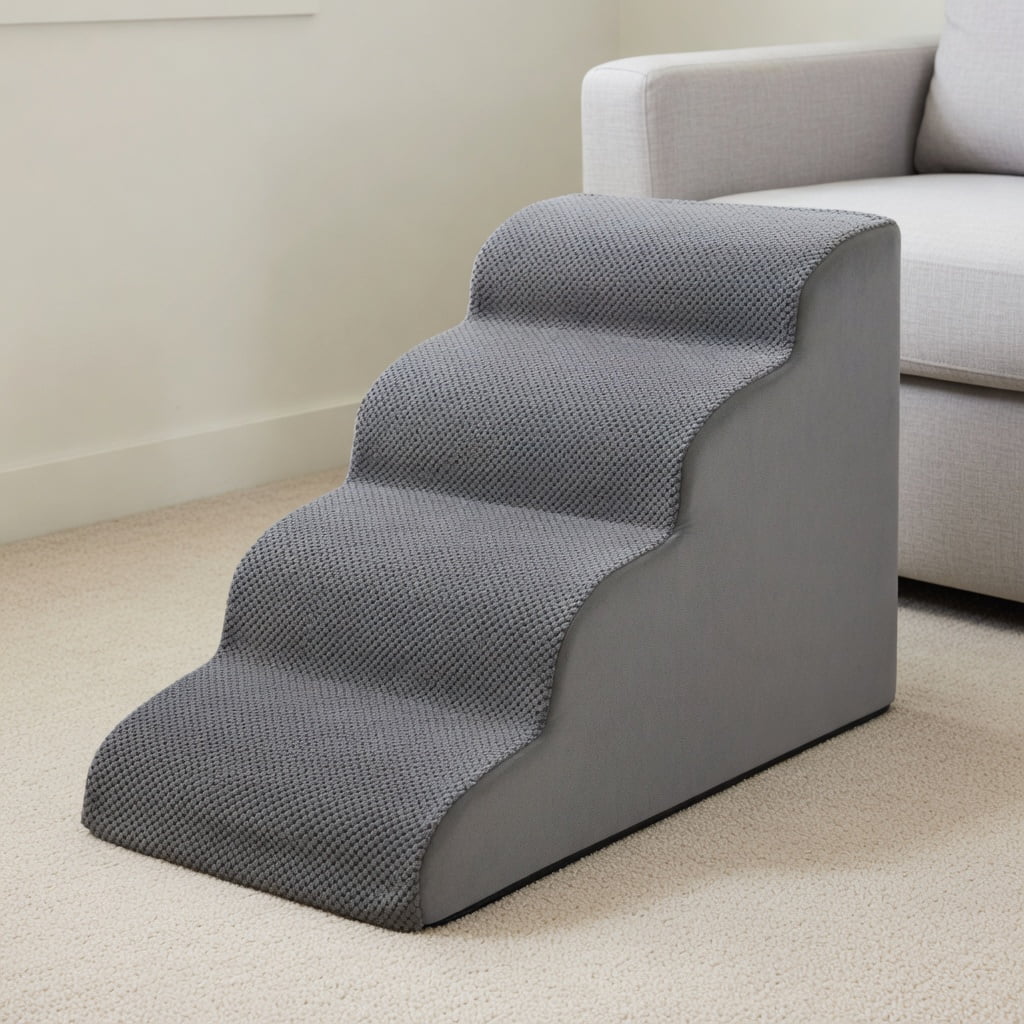 Pefilos 28 Dog Stairs for Small Pets with High-Density Sponge and Silicone Paw Prints 4-Step Dog Ramp for Beds and Couch Gray