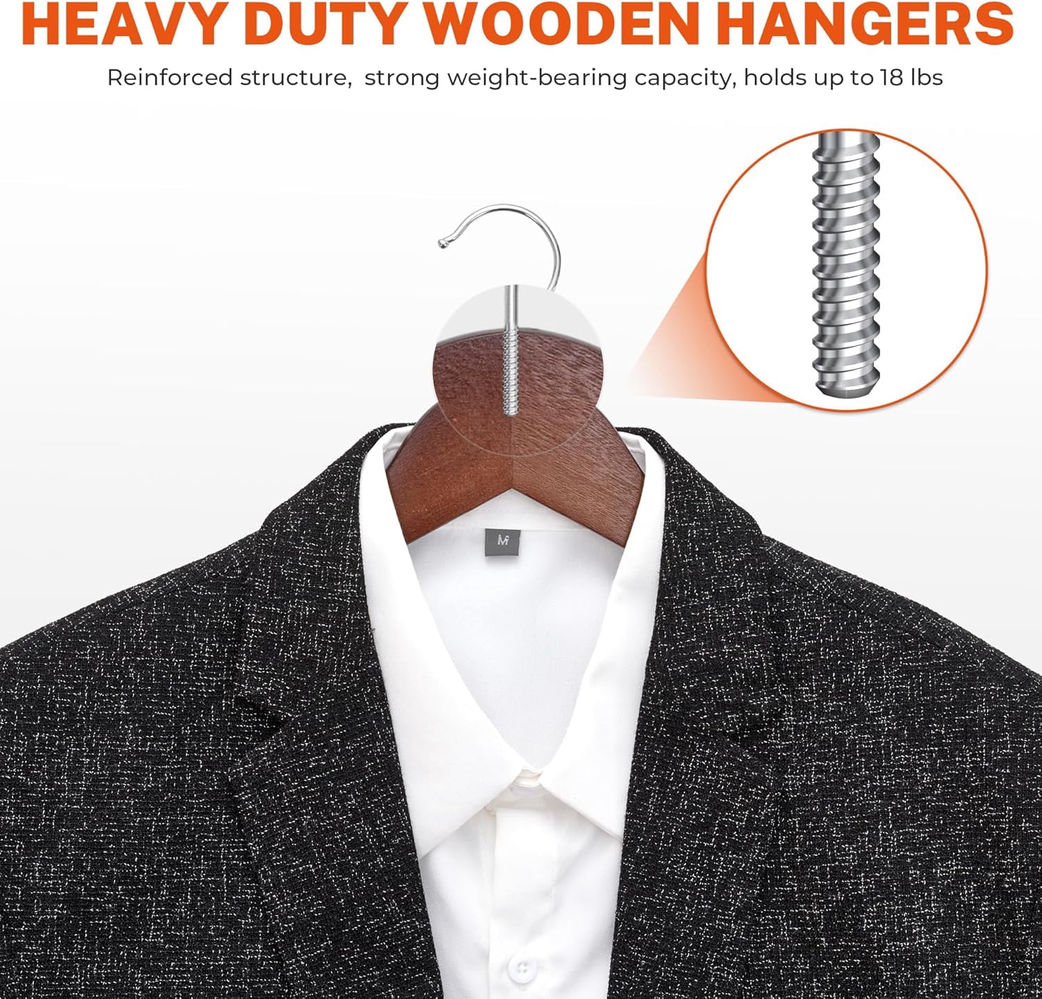 ACSTEP Wooden Hanger with Clips 12 Pack, Premium Coat Hanger, Wooden Clothing Hanger with Shoulder Grooves, 360 Degree Rotatable Hook, Walnut