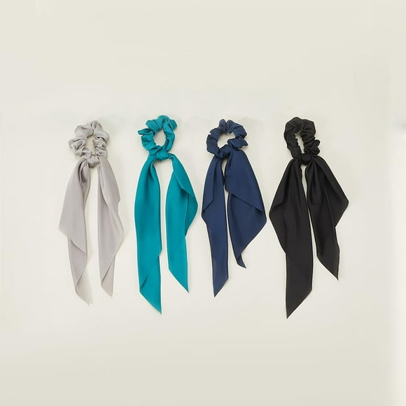 4Pcs 4 Colors Satin Face Cloth Elastic Hair Accessories for Women Scrunchie Scrunchy Hair Ties with Long Tail Knotted Hair Scarf Ponytail Holder Mixed Color 280mm
