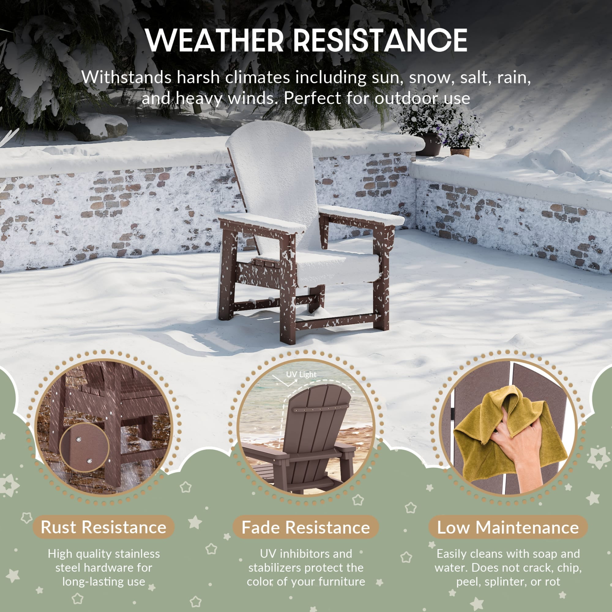 WestinTrends Malibu 2-Piece Kids Outdoor HDPE Adirondack Chair With Square Side Table Set, Dark Brown