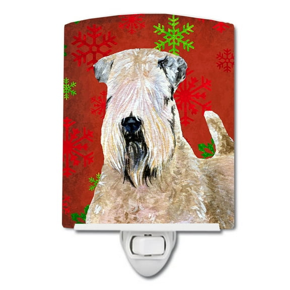 Caroline's Treasures SS4700CNL Wheaten Terrier Soft Coated Red Snowflakes Holiday Christmas Ceramic Night Light, 6x4x3",