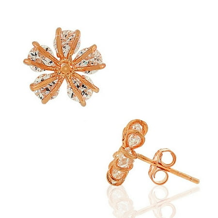 Sterling Floral Earrings - 925 Sterling Silver White CZ Womens Flower Floral Design Stud Earrings