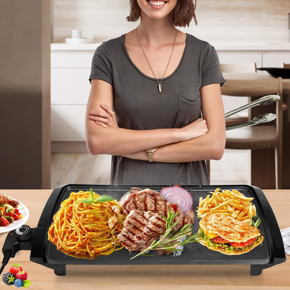 Mueller HealthyBites Electric Griddle Nonstick, 20 inch Eco Pancake Griddle Grill Teflon-Free, 10 Eggs at Once, Cool-Touch Handles & Slide-Out Drip