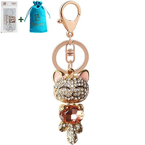 Cute Pussy Cat diamante Keyring Rhinestone handbag Charm Bling *NEW*