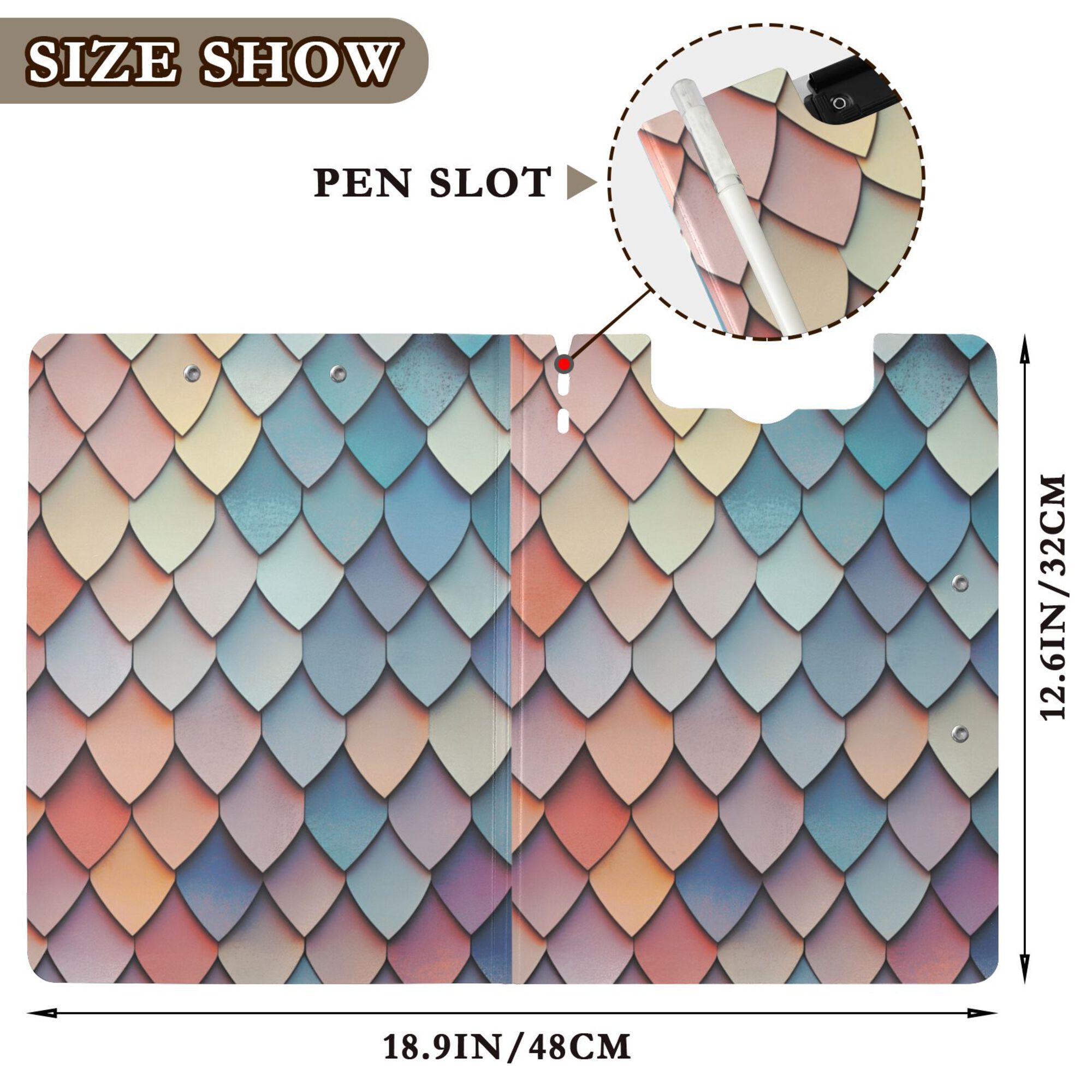 FORMRS A4 Clipboard Folder with Pen Holder Horizontal Foldable School Office Binder, Blue Art Pattern