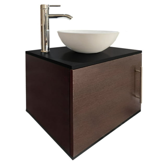Gabinete Flotante DECOMOBIL para Baño Con Llave Monomando y Ovalín Negro Mate/WENGUE