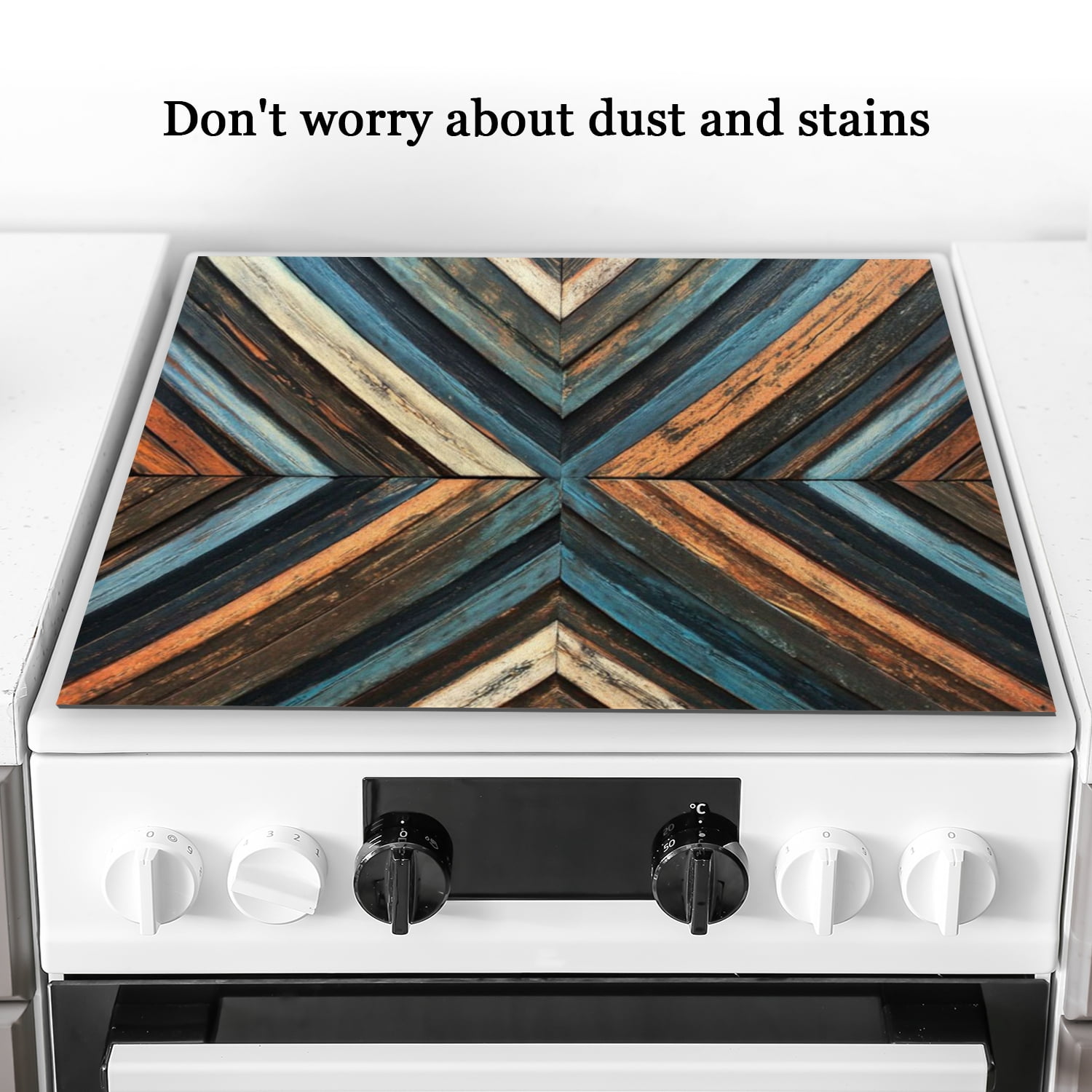 Decorative Stove Top Covers, Colorful Wooden Planks in Herringbone Design Print Diatomite Non-slip Countertop Protector Mat, Multifunctional Kitchen Decor Pad for Kitchen RV (28×20 Inch)