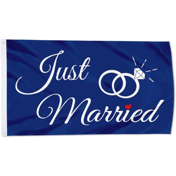 Lanola Just Married Flag Banner Outdoor Indoor Decoration Flag 3x5Feet Double Stitched Polyester with Brass Grommets (white)