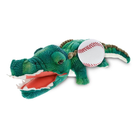 DolliBu Green Alligator Stuffed Animal with Baseball Plush – Soft Gator, Adorable Playtime Alligator Plush Toy, Cute Wildlife Gift, Baseball Plush Doll Animal Toy for Kids and Adults - 24 Inches