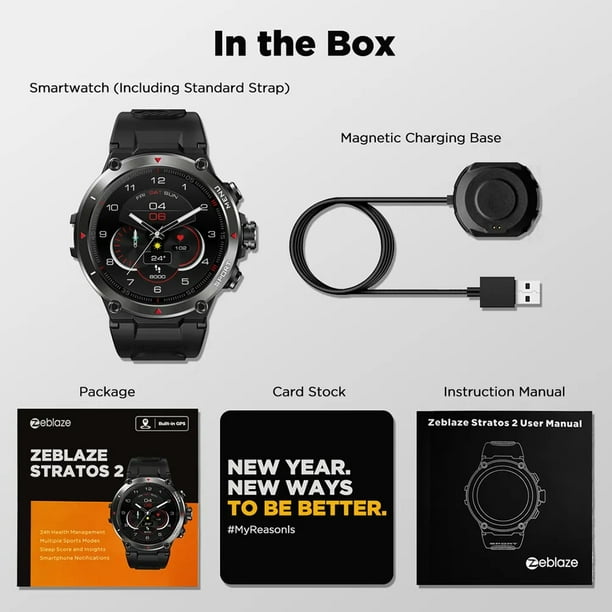 The New 2022 Stratos 2 GPS Smart Watch AMOLED Display 24h Health Monitor 5 ATM Long Battery Life Smartwatch for Men Meteorite Black 0 Walmart