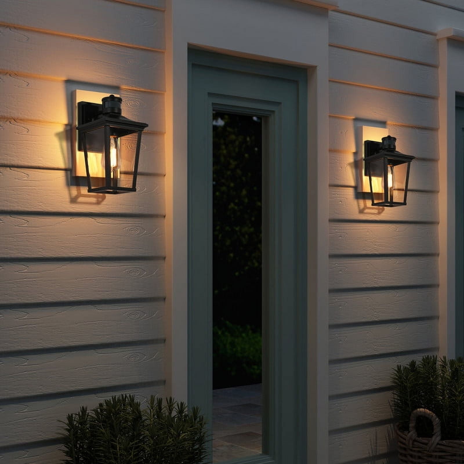 LNC Motion Sensor Outdoor Wall Light with Dusk to Dawn, Black Lantern Sconce for Entryway