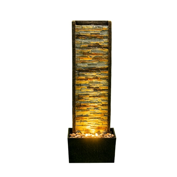 Illuminated Stone CascadWaterfall Fountain – Elegant Indoor/Outdoor Water Feature with LED Lights, 38x11.6x16.3 inches