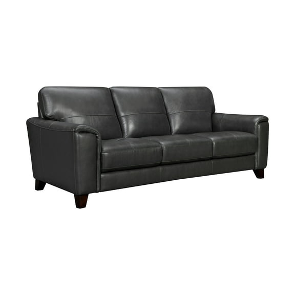 Modern Leather Sofa - 87 Inch Square Arm Couch - Living Room Seating