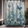 thumbnail image 3 of Rustic Shower Curtain, Blue Floral Butterfly Shower Curtain, Western Farmhouse Wooden Board Shower Curtain Set Waterproof Bath Curtain Home Bathroom Decor with 12 Hooks, 72x72 inches, 3 of 6