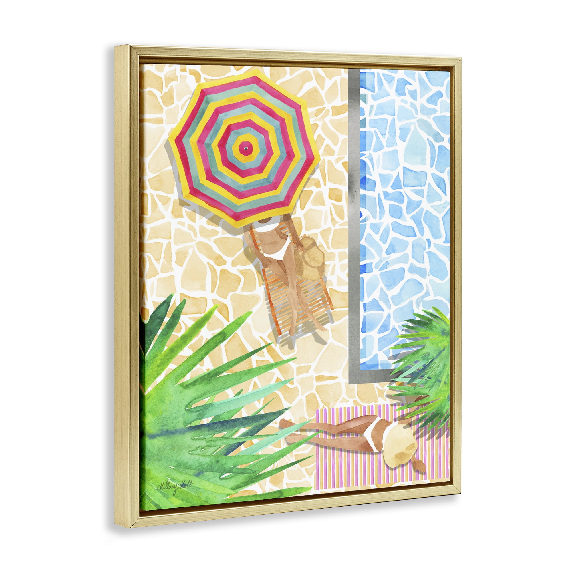 Stupell Industries Poolside Chill Duo Gold Framed Floater Canvas Wall Art, design by Hillary Holt