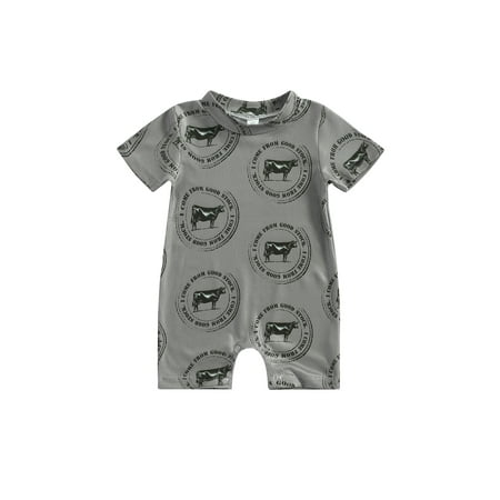 

Musuos Baby Girl Boy Short Sleeve Cow Print Romper One Piece Bodysuit Shorts
