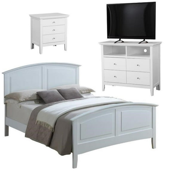 Home Square 3-Piece Set with Full Panel Bed 4-Drawer TV Stand and Nightstand