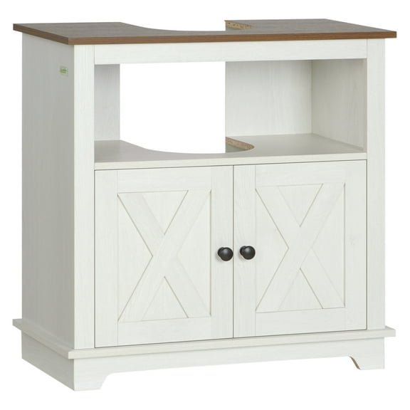 Farmhouse Bathroom Cabinet Under Sink, Pedestal Vanity Organizer with Doors & Shelves, White