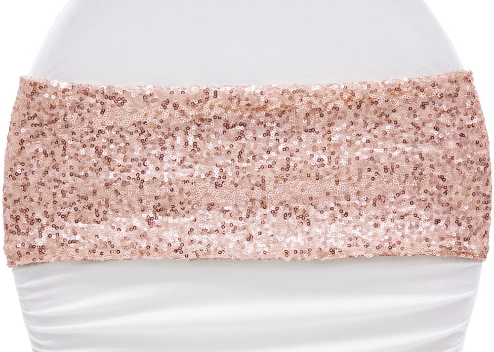 10 Pieces Glitz Sequin Spandex Chair Band Approx 5 Inch Wide X 12 Length Unstretched Blush Rose Gold
