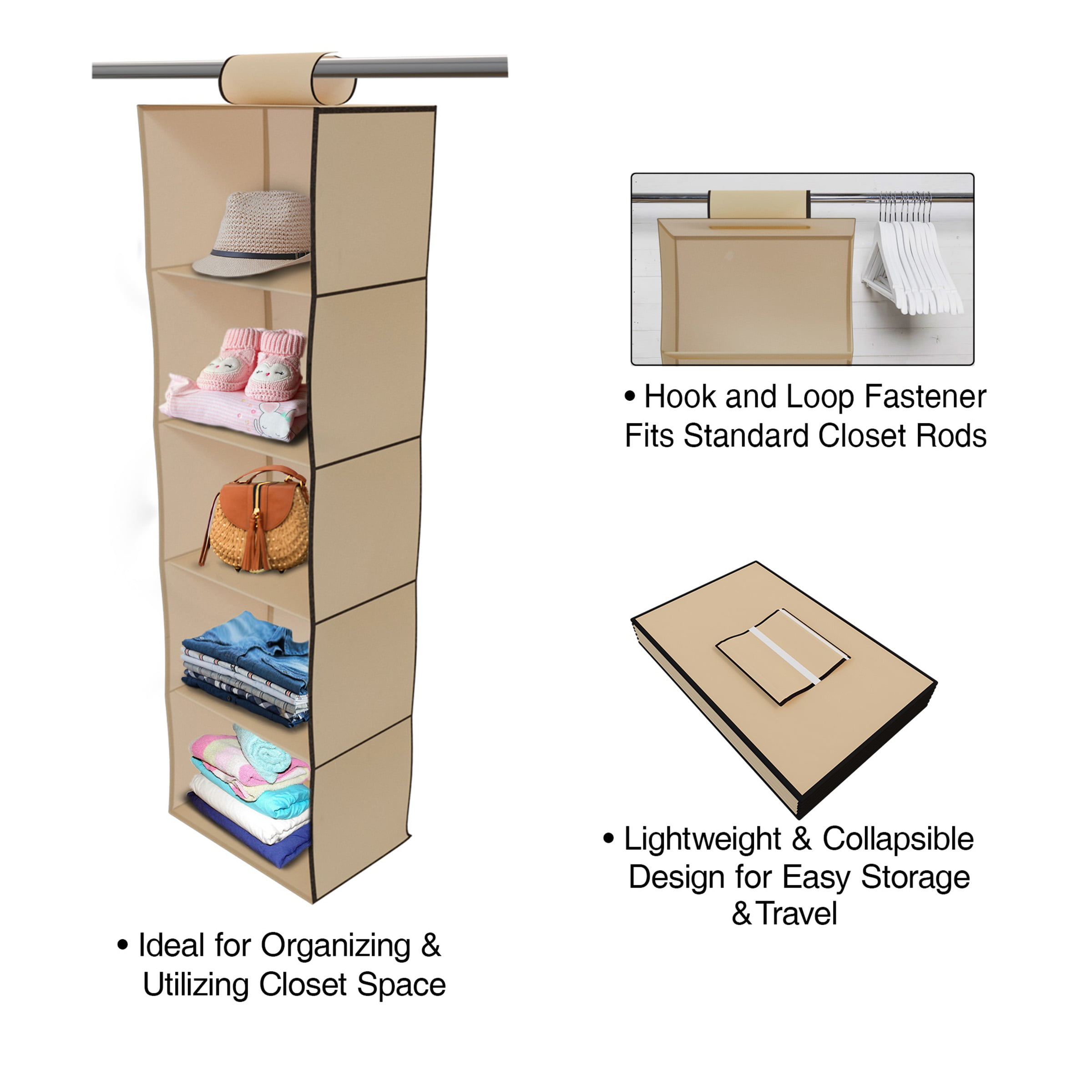 Hanging Closet Organizer-3 Deep Shelf Storage-Space Saving for Small Homes,  Dorms, Apartments- Bedroom, Bathroom, or Nursery Essentials by Lavish Home  