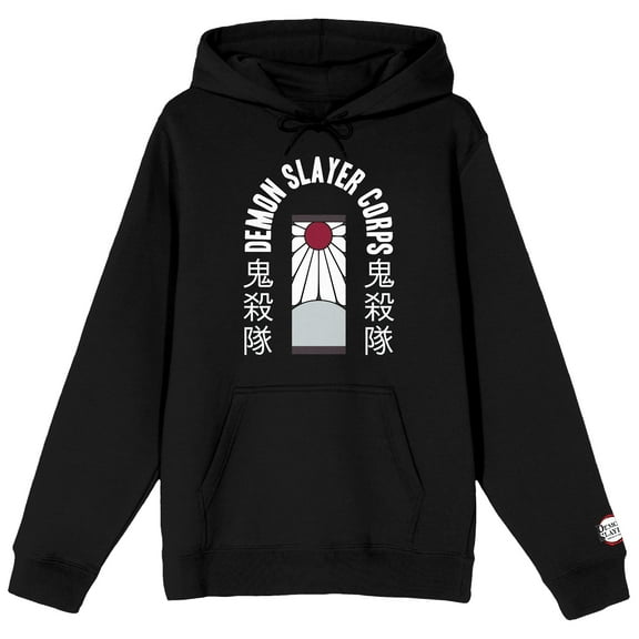 Demon Slayer Corps Icon Long Sleeve Men's Black Hooded Sweatshirt-XXL