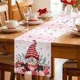 thumbnail image 4 of Pink Valentine's Day Gnomes Cotton Linen Table Runner for Dining Kitchen, Red Love Heart Eucalyptus Leaves Wedding Outdoor Party Tablerunners, Dresser Scarf Coffee Tablecloth Runners 13x48 Inches, 4 of 8