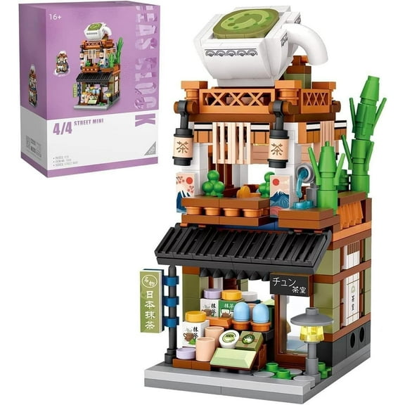 SKQIT Japanese Street View Matcha Shop Building Kits, 379 PCS Modular House Building Set Mini DIY Building Model Set, Architecture Modular Construction Set Gift for Adults