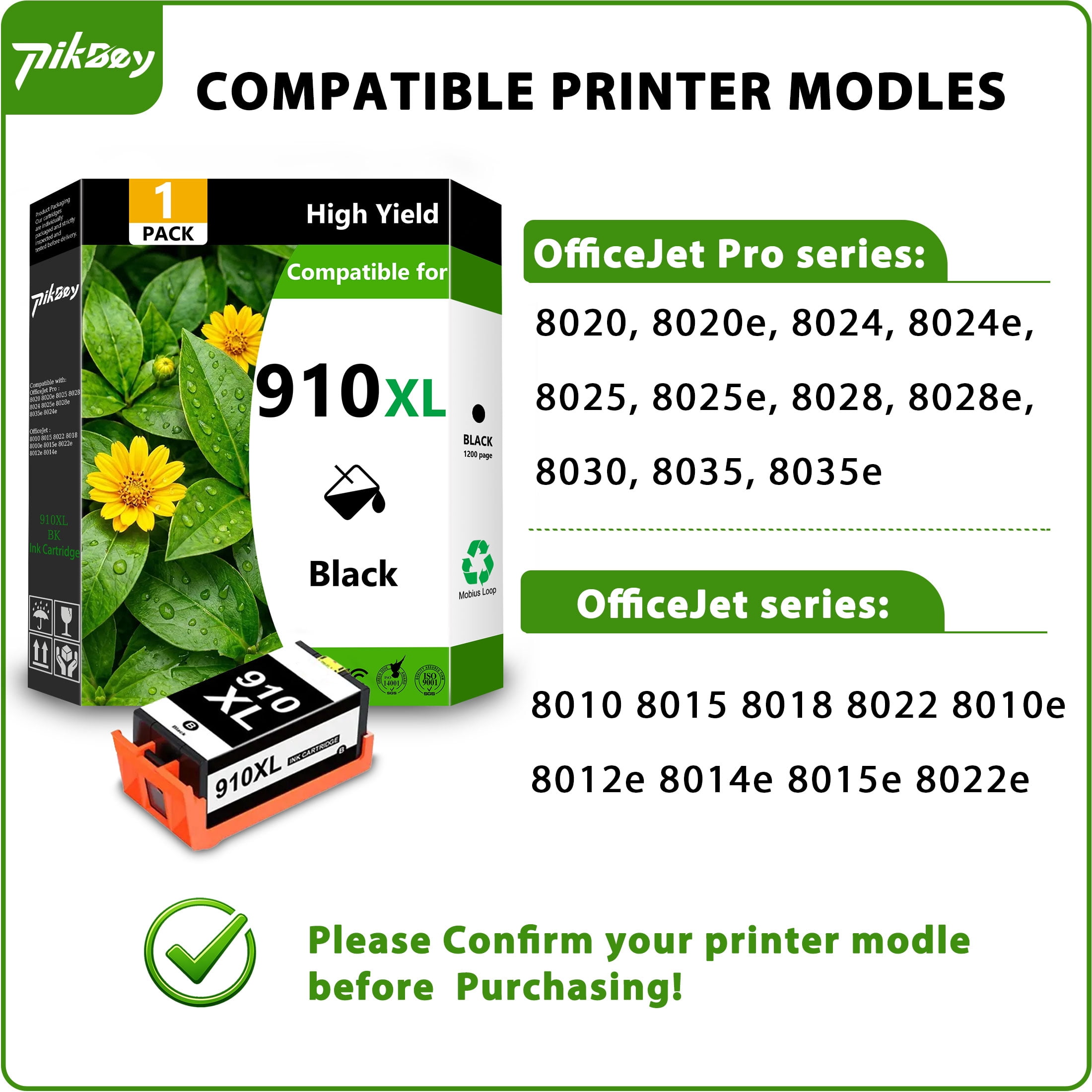 910XL 910 XL Ink Cartridges 1-Pack Black Compatible for HP 910XL 910 Ink Cartridges for OfficeJet 8020 8015e  OfficeJet Pro 8025e 8020e Printer