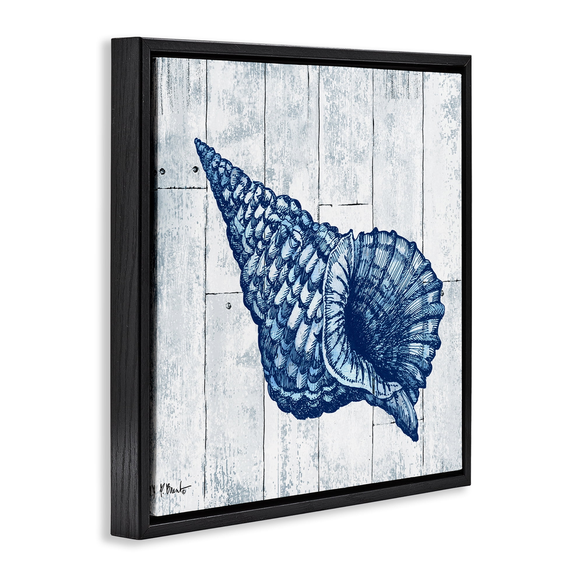 Stupell Industries Coastal Timberland Conch Black Framed Floater Canvas Wall Art, design by Paul Brent