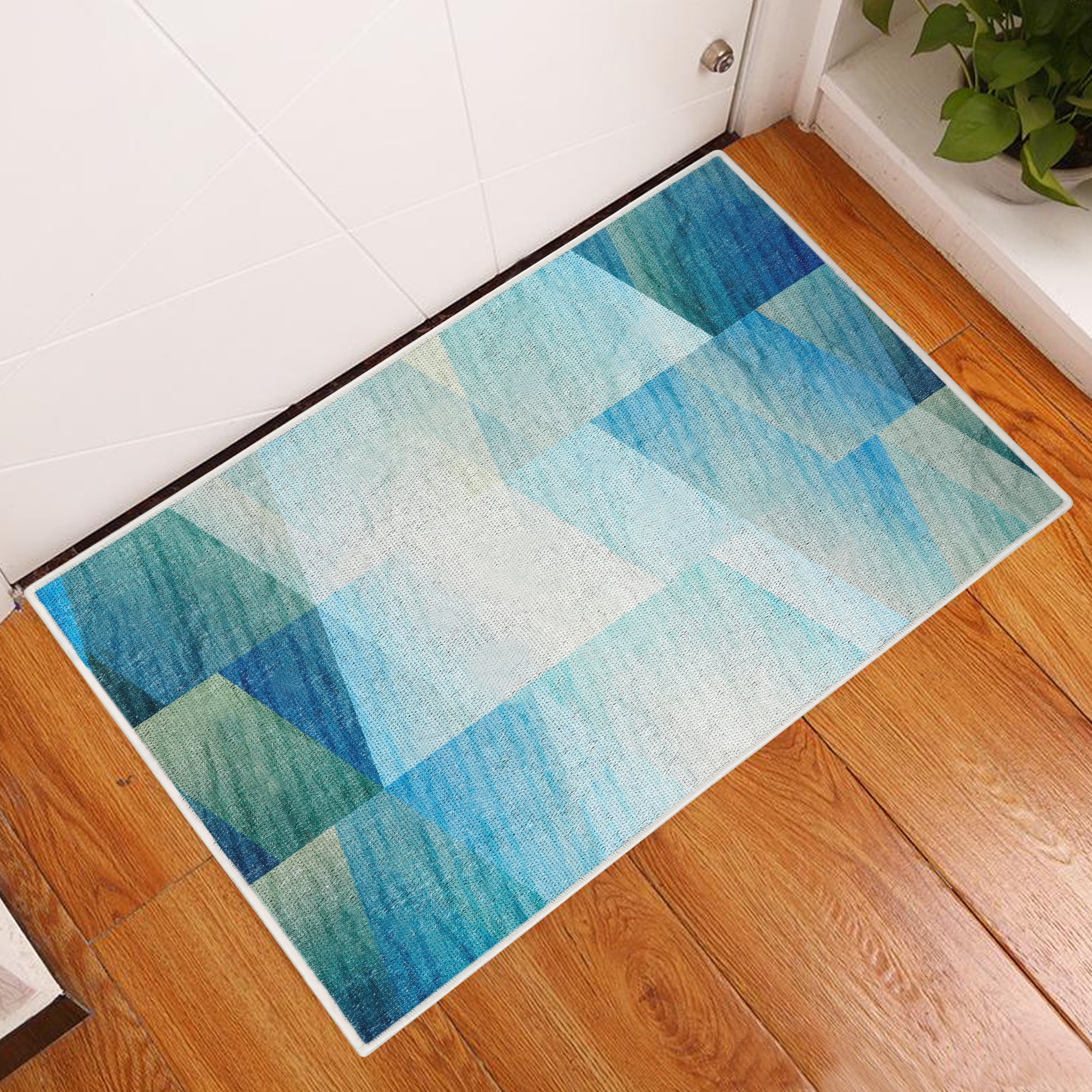 3D Blue Green Leaves Non-Slip Rug Door Shower Play Mat Hearth Floor Carpet 214 