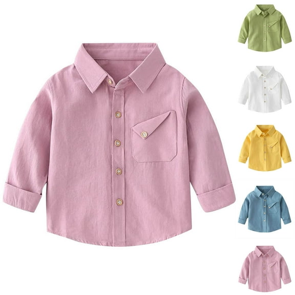 Loopsun Kids Winter Tops, Toddler Long Sleeve Shirts, Toddler Boys and Girls Casual Solid Long Sleeve Turn Down Collar Shirt White, 4-5Years