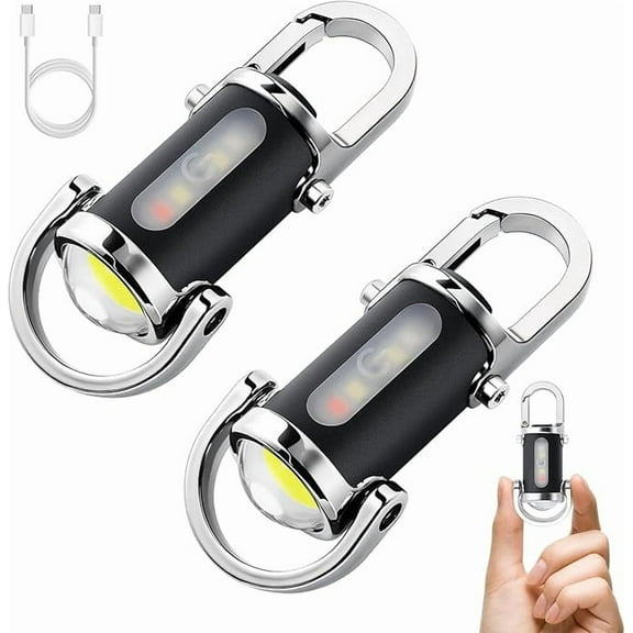 Rechargeable Keychain Flashlights, 800 Lumens EDC Mini Flashlights, COB Keychain Work Light Flashlights 7 Light Modes, Bright Mini Keychain Light for Walking, Searching and Hiking(2pcs)