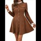 thumbnail image 2 of Vestido Vintage de para Mujer, con Volantes, Cuello Redondo, Larga, Corte A, Midi, Jersey con Botones, Conjunto de Otoño. Marrón M, 2 of 10
