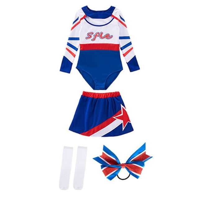JAKANYQ Ensemble de Fête de Carnaval Performance de Scène Équipe de Cheerleading pour Enfants Bleu 11-12 Ans