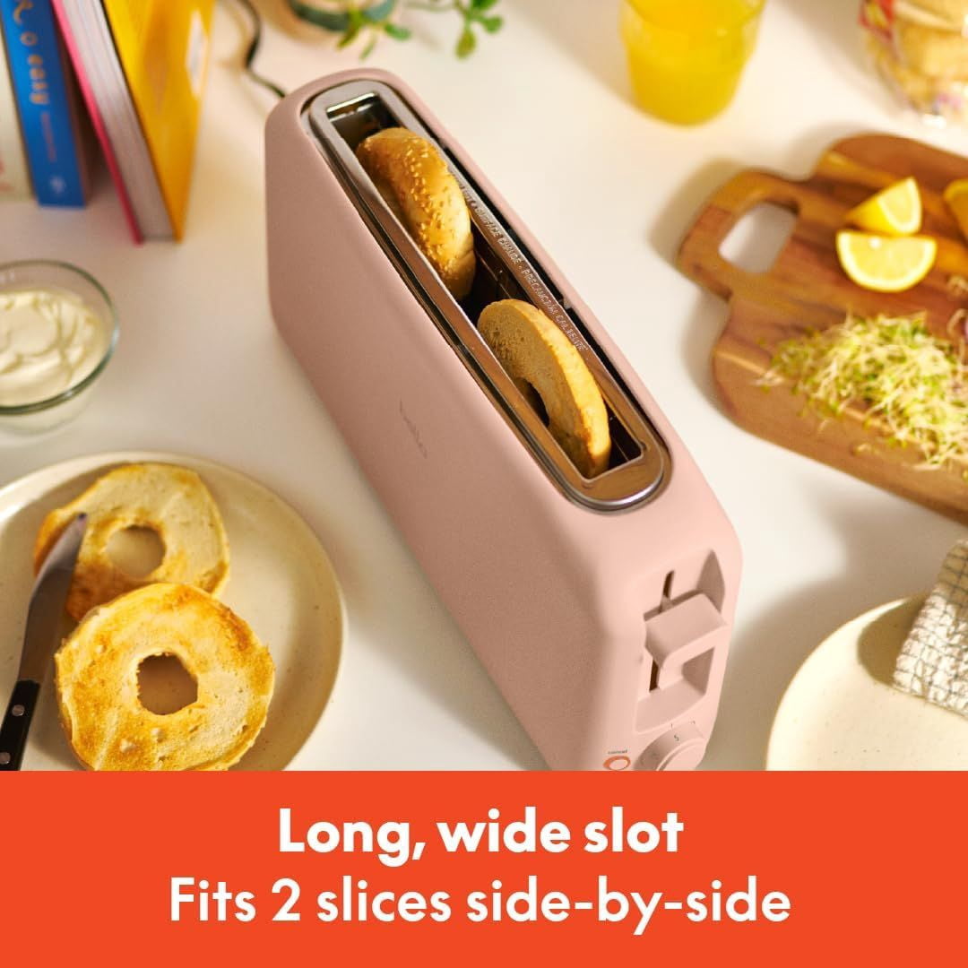 2 Slice Slim Toaster with 10 Inch Long Slot 6 Shade Settings Reheat and Cancel Functions Anti-Jam and Auto Shutoff 900W Blossom