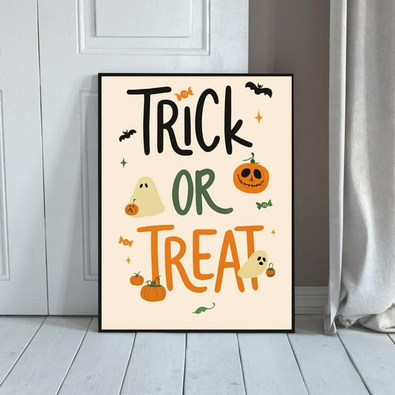 MSFCON Trick or Treat Halloween Print – Cute Ghost Pumpkin Wall Art – Fall Decor