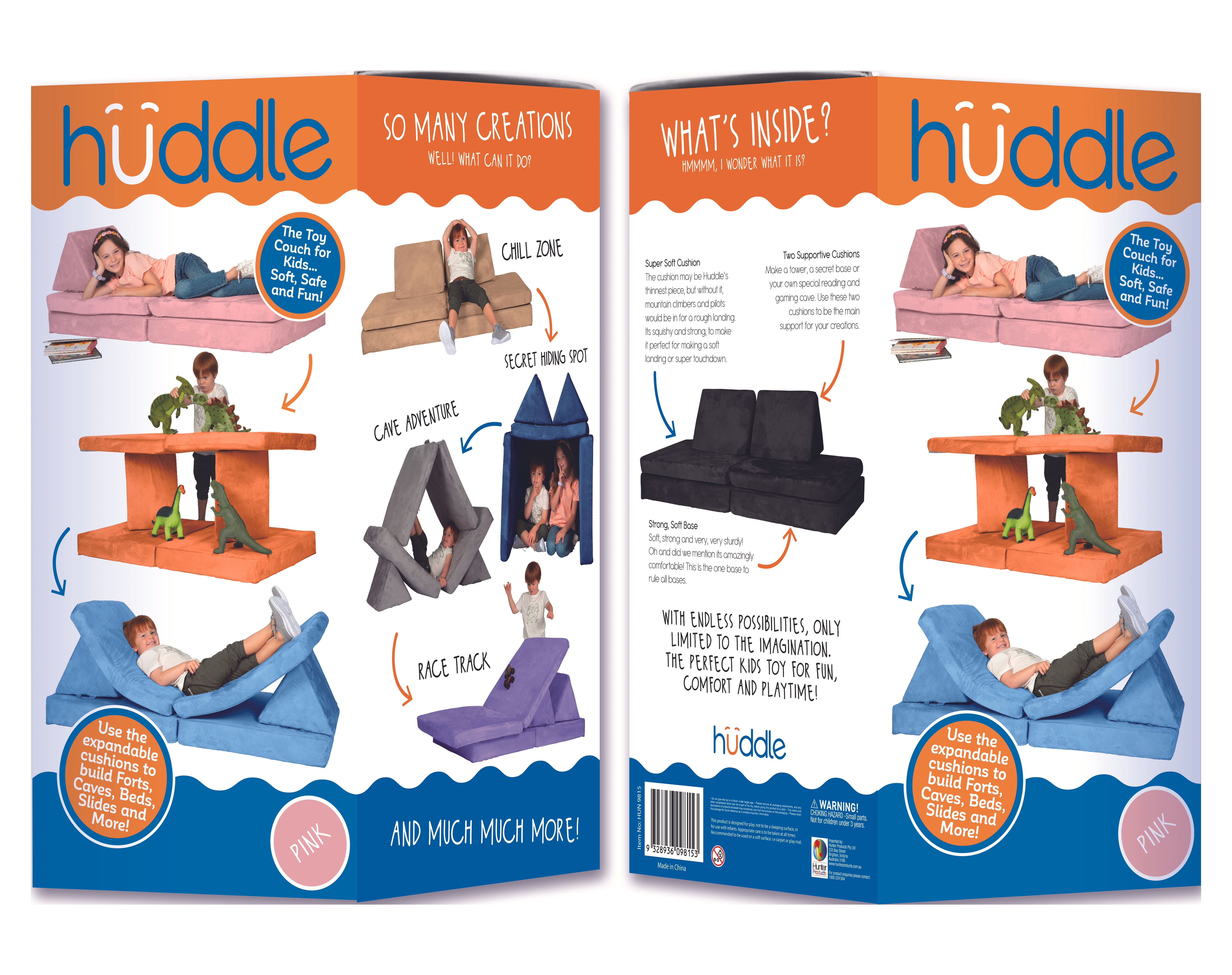 Huddle Customizable Kids Play Foam Couch, Pink, 4 Pieces, for Toddlers Ages 2+