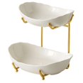 thumbnail image 2 of veasfak Ceramic Fruit Bowl for Kitchen Counter Fruit Display Stand for Kitchen Snack Gold 2 Layer, 2 of 9