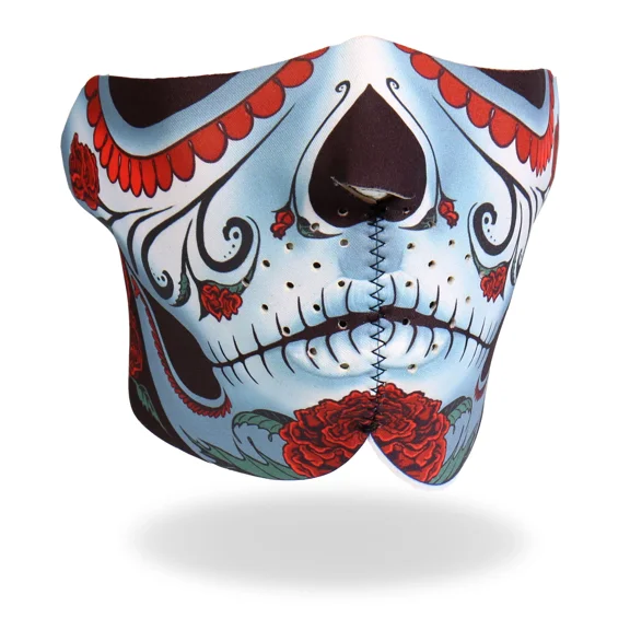 Half Calavera Neoprene Bikers Face Mask, Hook & Loop Fastener - One Size, Adult & Unisex