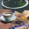 thumbnail image 3 of Ambesonne Abstract Fitted Round Tablecloth, Colorful Design Brush Art, 56"- 60" Diameter, Dark Lavender and Marigold, 3 of 5