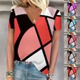 thumbnail image 1 of Fiudx Ofertas Flash Del Día Blusas Informales de Manga Corta con Cuello En V y Estampado a La Moda para Mujer, 1 of 4