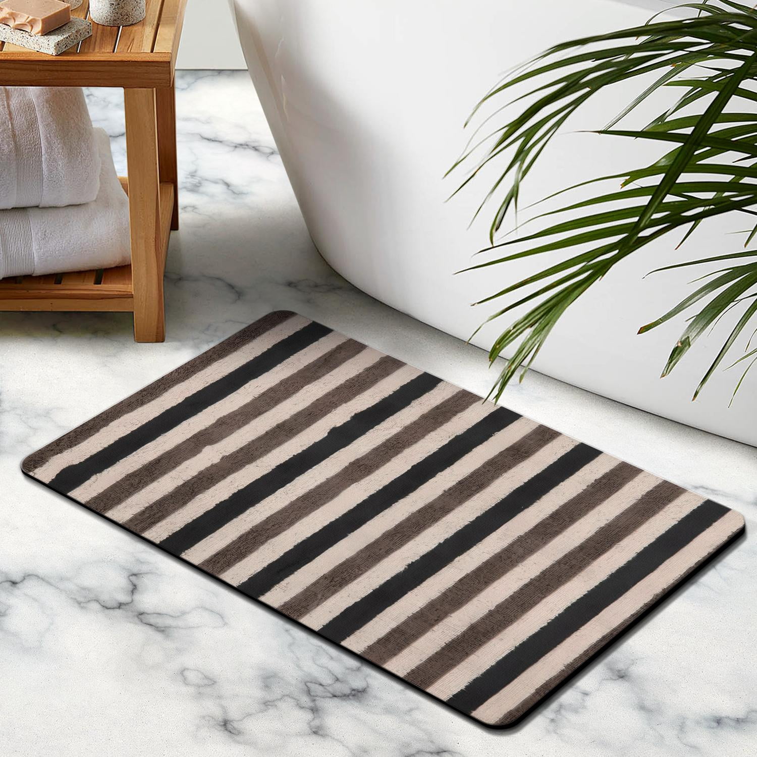Superior Luxury Striped Microfiber Bathroom Rugs - Extra Thick 20x32 inch Bath Mat, Highly Absorbent, Anti-Slip, Machine Washable for Bathroom, Tub, and Shower