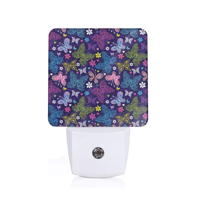 Fotbe Colorful Butterflies Luz Nocturna LED, Luz de Noche con Sensor de Luz Natural de Anochecer a Amanecer, Se Enchufa a la Pared, Blanco Cálido 0.5W-US