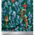 thumbnail image 1 of Soimoi Green Rayon Fabric Fish Ocean Fabric Prints By Yard 56 Inch Wide, 1 of 1