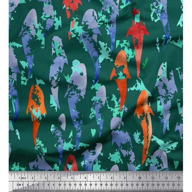 Soimoi Vert Modal Satin Tissu Poisson Océan Impression Tissu à Coudre Yard 42 Pouces de Large