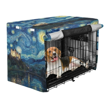 Qxltty Starry Night Style Castle Crate Cover Durable Oxford Cloth Pet Kennel Sunshade Universal Fit for 35in Wire Cage