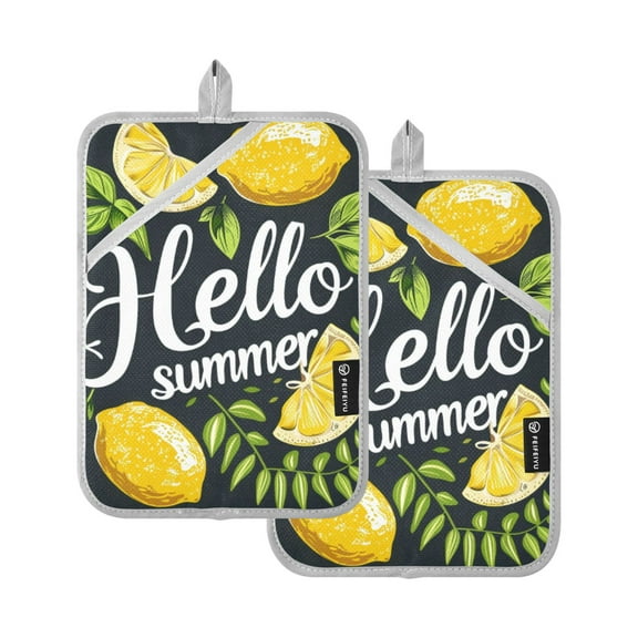 Hello Summer Lemon Leaf Oven Mitts 2 Pcs Pot Holders Sets Heat Resistant for Kitchen Cooking Baking 7"x9.8"