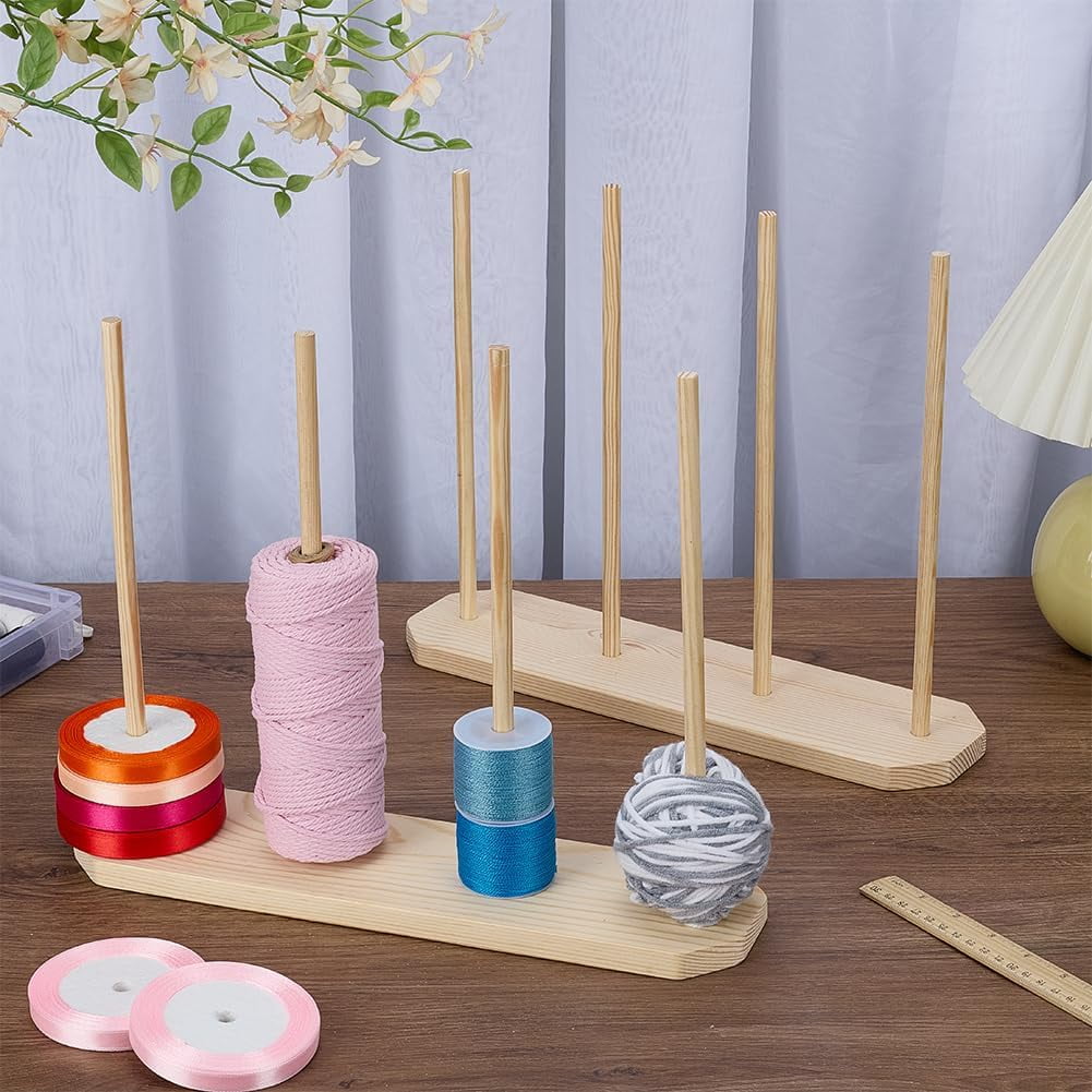 2 Pcs Wooden Ribbon Rack Storage 14x4x0.6Inch 4 Rows Spool Racks Ribbon Organizers Washi Tape Organizer Wire Spool Stand for Sewing Craft Organization and Gift Wrapping diy